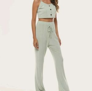 Solid Crop Cami Top & Flare Pants